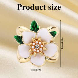 Elegant Gardenia Flower Scarf Ring, CZ Crystal Floral Clip Fashion Metal Buckles Clasp for Women Shawl Shirt Brooch Pin Silk Scarf Jewelry Accessories