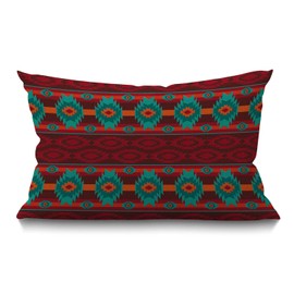 BGBDEIA Oblong Cushion Cover Farmhouse 12x20 Inch Soft Linen Throw Pillowcase Southwestern Pattern Retro Style Dark Redolive Green Pillow Cover for Couch Bed Sofa Chair,30 x 50 cm