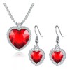 Dtup Conjunto De Joyería Corazón Rojo Rubí + Aretes Plata