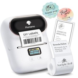 Phomemo Phomemo M110 Portable Wireless Thermal Label Printer, Bluetooth Label Maker Machine for iOS And Android Phone, Barcode Printer for Clothing, Jewellery, Retail, Home, with 1 Roll 40x30mm Label