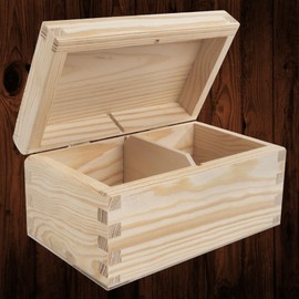 Two Compartments Wooden Box | Tea Bags Storage | 15 x 9.5 x 8 cm | Small Wooden Storage Box | Nicely Rounded Hinged Lid | Plain Decorative Pine Unpainted & Untreated Plain Pine to Decorate