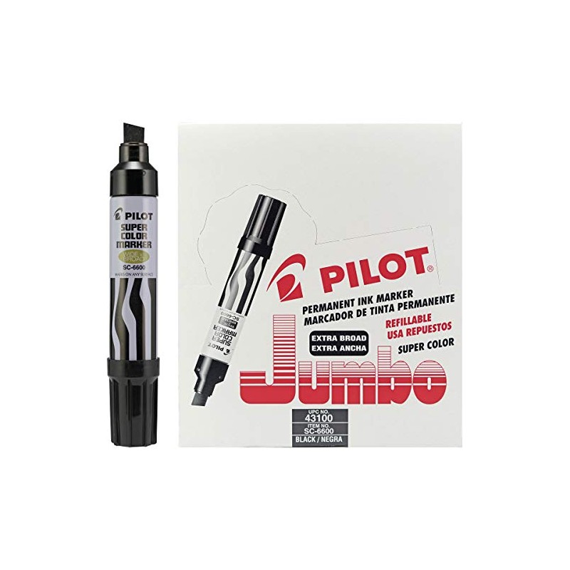 PILOT Super Color Jumbo Refillable Permanent Markers, Black Ink, Extra-Wide