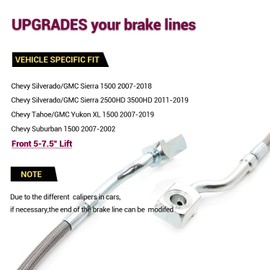FAPO Front Stainless Steel Brake Lines for Chevy Silverado/GMC Sierra 1500 2007-2018,2500HD 3500HD 2011-2019,Suburban/Tahoe/Yukon XL 2007-2019, 5-7.5" Lift