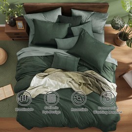 Monbix Queen Comforter Set - 7 Pieces Cationic Dyeing Deep Forest Bed in a Bag Queen Bedding Sets with Comforter, Sheets, Pillowcases & Shams, Reversible Bedding Comforters Sets