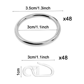 Littlegaofeithing 48 Pieces Silver Metal Curtain Rings and Curtain Hooks 30mm Inner Diameter Shower Curtain Drapes Floor to Ceiling (Silver)