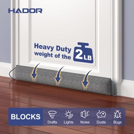 HADOR Door Draft Stopper 30 Inch, Weighted Under Door Snake Cold Air Noise Wind Blocker, Heavy Duty Sound Proof Bottom Filler Cover Gaps up to 3'', Winter Patio Sliding Window Pillow Guard Seal, Grey