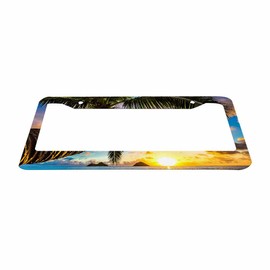 Nicokee Beautiful Lanikai Decorative License Plate Frame Kailua Sunrise in Hawaii Car Tag Frame Aluminum Auto License Plate Holder for Men Women