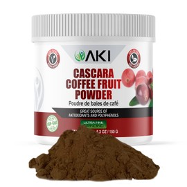 AKI Cascara - Polvo de frutas y café, ideal en antioxidantes y polifenoles, puede apoyar la salud cerebral, ideal para té, café, batidos y productos horneados, vegano, sin OMG, sin gluten y cafeína (5.3 onzas)
