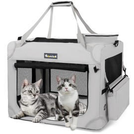 Totoro ball Extra Large Cat Carrier for 2 Cats Indoor and Outdoor Uses Car Travel Portable Bag with Water Bottle Slot Ideal for Long Trips (Grey, 24.0" L x 16.5" W x 16.5" H)