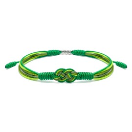 HARACRAFT Green Infinity Multiple Bracelet, Surfer String Thread Inspirational Luck Protection Kabbalah Adjustable for Men, Women, Friendship (Green Mix)