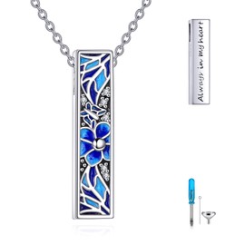 VONALA Memorial Urn Pendant Necklace 925 Sterling Silver Cube Urn Pendant Chain Cremation Jewellery for Women Butterfly Urn Necklace, Sterling Silver