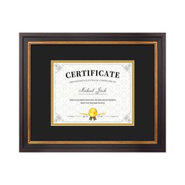 Frametory, 7x9 Diploma Frame with (Black/Gold) Double Mat or 11x14 Without Mat, Black Gold & Burgundy, Sawtooth Hangers, Wall Display for Pictures/Certificates/Documents, Real Glass