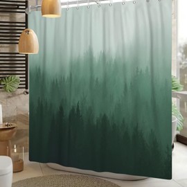 Misty Forest Shower Curtain Sage Green Shower Curtains Foggy Mountain Shower Curtain Sets Thick Fog Woodland Shower Curtain for Bathroom 71x71 Inch with 12 Hooks