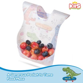 KIIS Disposable Baby Bibs for Baby Boys and Girls - Individually Packaged - Hygienic, Soft and Leakproof (20 PCS) (Dinosaur)
