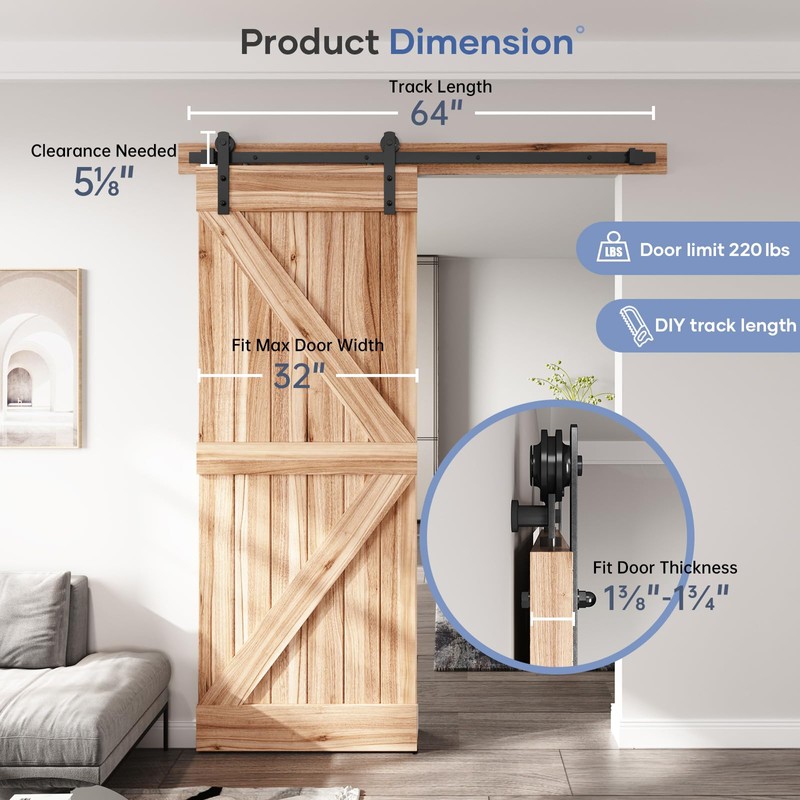 EaseLife 5.3 FT Sliding Barn Door Hardware Track Kit,Smoothly Quietly,Easy