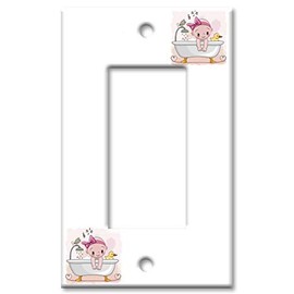 Art Plates 1-Gang Rocker (Decora) OVERSIZE Switch Plate - OVER SIZE Decorative Metal Wall Plate - Baby in Bath - (Made in USA)