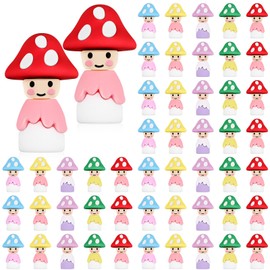 Wesiti 50 Pcs Mini Mushrooms Figurines Bulk Cute Tiny Rubber Mushrooms Figures to Hide and Seek Miniature Small Little Statue Ornament Gift for Landscape Craft DIY Garden Party Decorations