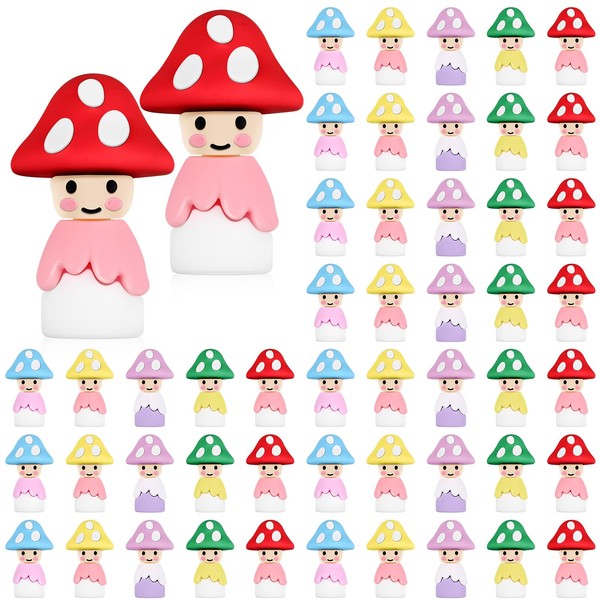 Wesiti 50 Pcs Mini Mushrooms Figurines Bulk Cute Tiny Rubber