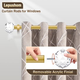 Lepushom Gold Window Curtain Rods 2 Pack, Adjustable Curtain Rod For Windows 43 to 51 Inches, 1 Inch Diameter Decorative Drapery Rods With Acrylic Diamond Finials