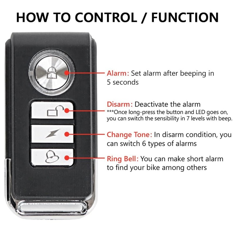Japard Loudest 113dB Bike Alarm with Remote, Wireless Anti-Theft Vibration