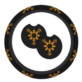 Filipino Philippines Flag Steering Wheel Cover with 2 Car Coasters Non Slip Neoprene for Women Men Universal 15 Inch Stylish and Practical Set