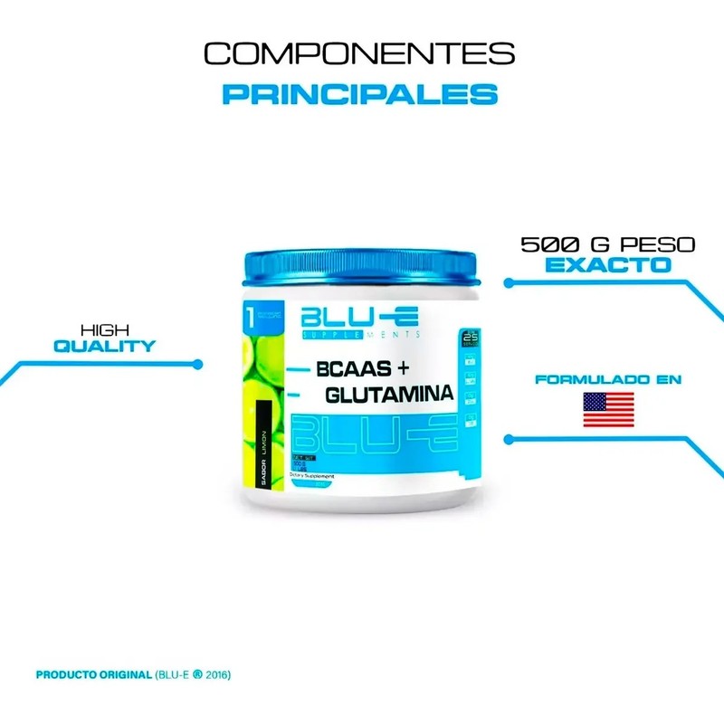 Bcaas Glutamina Blu-e 500g 25 Servicios Varios Sabores