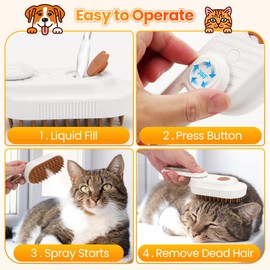 Cat Steam Brush4-in-1Rechargeable Pet steam Brush for Cats and Dogs- Anti-static Grooming Brush withFoldable Handle, Hair Removal Comb & Gentle Cleaning, Ideal for Long & short Haired Pets(White)