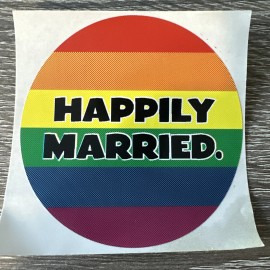 Prank HAPPILY MARRIED rainbow 3 Inch Circle Gay Bumper Sticker Rainbow Free Gift