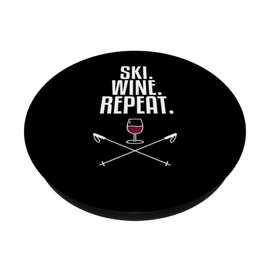 Ski Wine Repeat - Red Wine Glass & Ski Poles on Black
