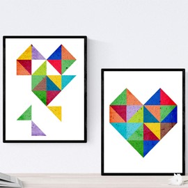 Nacnic Set of 2 Geometric Shapes Posters. Nordic Style wall decoration of Hearts in Colourful and Vibrant Tones. Assorted Scandinavian inspired Pictures. Size A4, Frameless.