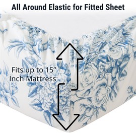 HLC.ME Rose Toile Floral Bed Sheets - 4 Piece Bed Sheet Set - Wrinkle Resistant & Ultra Soft - Fits Mattresses up to 15 Inches Deep (Twin, Blue)