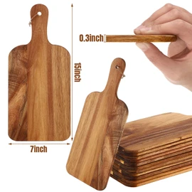 12 Packs Cutting Board Set Plain Chopping Board with Handles Large Serving Board Wooden Kitchen Cutting Board Bulk for Vegetables Meat Pizza Cheese Fruit Bread (15 x 7 Inch, Acacia Wood)