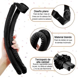 Rizador Pelo Sin Calor, Rizos Sin Calor para Onda Natural, Rizadores de Cabello Sin Calor con Pinzas para el Cabello y Coletero para Cabello Largo, Diseño Segmentado Mejorado (Negro)