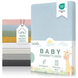 Laleni Premium fitted sheets for baby cot, breathable, 100% cotton (150 g/m²), Oeko-Tex 100 Certified, 70 x 140 cm, light blue, set of 2