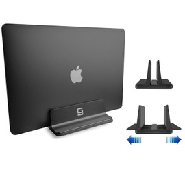 Vertical Laptop Stand for Desk [Adjustable] Sturdy Aluminum Dock Fits All Laptops (up to 20.3 inches) Space Saving, Modern Compact Holder, Compatible with MacBook Pro/Air, Surface, HP, Dell (Black)