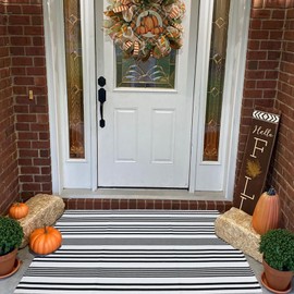 Black and White Striped Outdoor Rug Front Porch Rug 27.5"x43" Cotton Hand-Woven Welcome Mats Layered Door Mats for Front Porch/Entryway/Laundry Room/Bedroom/Outdoor (27.5"x43")