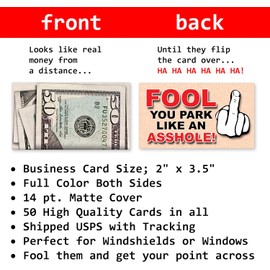 You Park Like An A-Hole Bad Parking Prank Cards – 50pcs Gag Cards That Look Like $50 Bills for Irresponsible Drivers