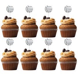 20 piezas de decoración para cupcakes de voleibol de resina montada con temática deportiva, voleibol, cupcakes, temática de voleibol, baby shower, fiesta de cumpleaños para niños, suministros de decoración de pasteles