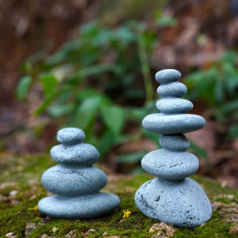 OwMell Balanced Stones Cairn Statue Garden Decor, Stacked Zen Rock