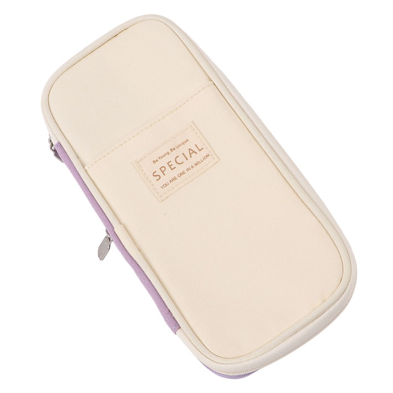 Large Pen Bag Simple Style Canvas Mesh Pockets Pen Slots