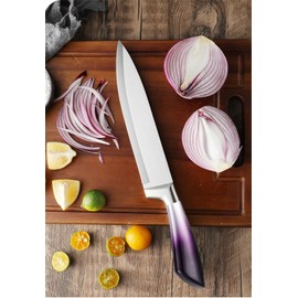 Kitchen Knife Set, 9 Pieces Purple Cleaver Knives Set with Rotatable Block, Non Stick Sharp Stainless Steel Chef Knife Set with Sharpener for Kitchen, Cooking Tools for Chefs Home Cooks (Purple)