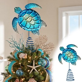 Soulchen Christmas Beach Tree Topper Metal Blue Sea Turtle Treetop Topper