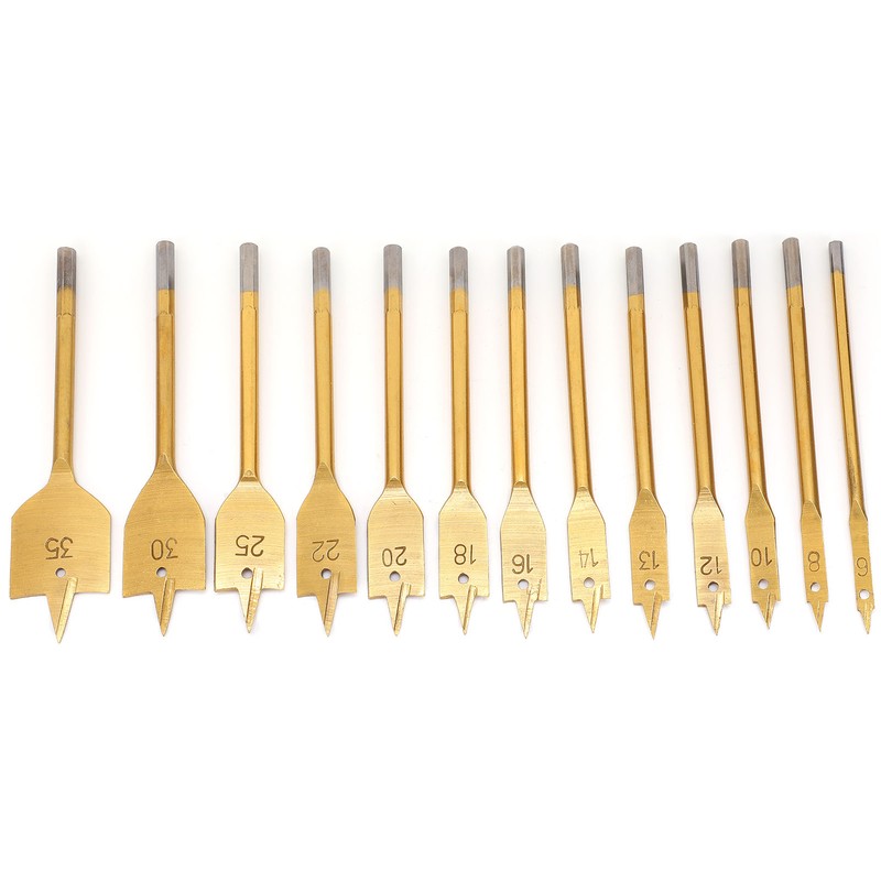13Pcs 1/4in Hex Shank High Carbon Steel Flat Drill Bit