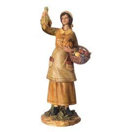 Regency International 12.5" Harvest Pilgrim Woman Figurine – Thanksgiving Fall Décor with Basket of Fruit and Corn – Hand-Painted Resin Statue in Autumn Tones