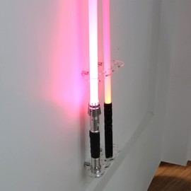 HHUXIUE Lightsaber Wall Mount Vertical Mount for Lightsaber - Clear Acrylic Display Stand for Most Lightsabers, Heavy Duty Wall Mount (Clear, 4 Hole)
