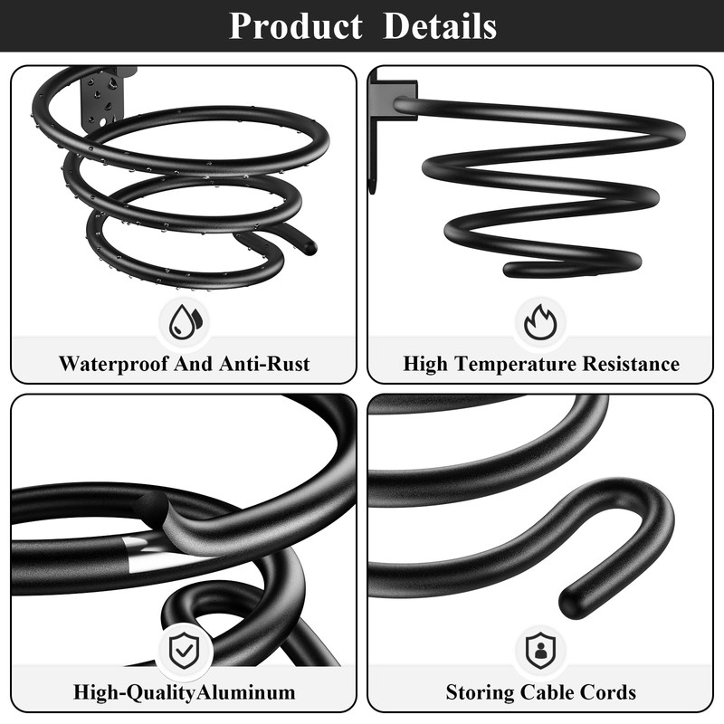 Tindbea Hair Dryer Holder, Matte Black Blow Dryer Holder Wall