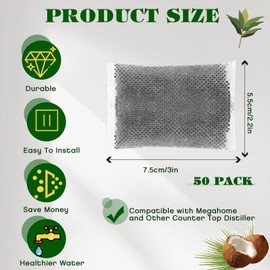 Weewooday 50 Pcs Activated Charcoal Distiller Water Filters, Coconut Shell Replacement Activated Carbon Filter Sachets Compatible with Megahome and Other Countertop Distillers