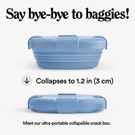 STOJO Jr Collapsible Box for Kids - Steel Blue, 24oz - Leak-Proof Reusable Silicone Travel Bowl for Hot & Cold Food - For Home, On-The-Go Camping & Hiking - Microwave & Dishwasher Safe