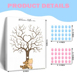 Guawubiang Winnie Gender Reveal Fingerprint Tree, Winnie Gender Reveal Decor Guestbook, Gender Reveal Party Ideas, Baby Shower Decoration for Expectant Mothers