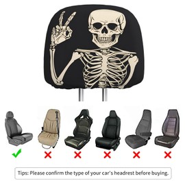 Dujiea 2 Pack Funny Skull Finger Car Headrest Covers, Universal Soft Car Seat Head Rest Protector, Vehicle Accessories Fabric Headrest Cover for Cars Vans Trucks
